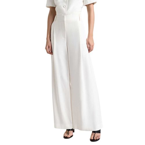 Cue Ivory Viscose Twill Pleated Wide Leg Pant